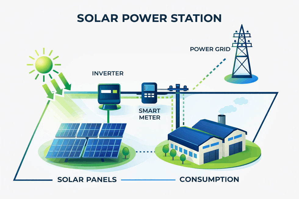 Schemat działania elektrowni słonecznej